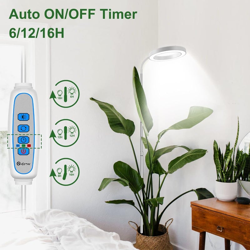 wolezek Grow Lights for Indoor Plants Full Spectrum, 80 LEDs 3 Colors Grow Light, 65in Large Plant Lights for Indoor Growing with 360°Gooseneck, 6/12/16H Timer, 5 Brightness, Height Adjustable, White - Image 5